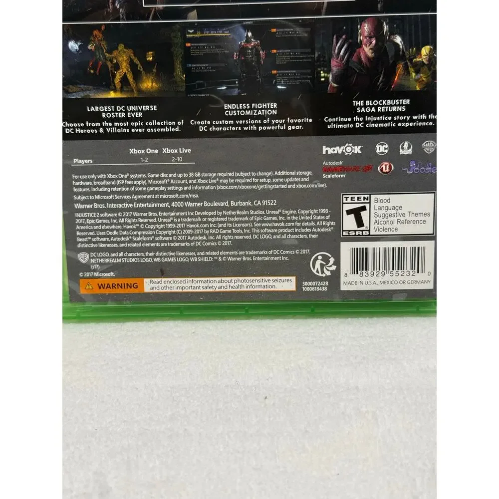 Injustice 2 Xbox One Game Complete CIB Tested DC Fighting Game 2017 WB Games
